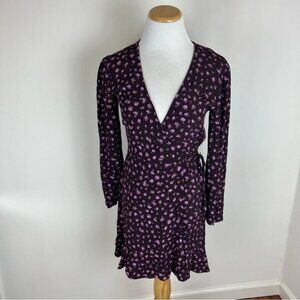 Aritzia Sunday Best Floral Wrap Long Sleeve Dress Purple Size S